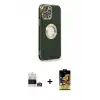 ieg™ iPhone 14 Pro Max Kılıf İz Form Serisi - Siyah Buffer Cam Ekran Koruyucu + Bilvis Titan Kamera Lens - GD