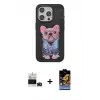 ieg™ iPhone 14 Pro Max Kılıf İz Minimal Koleksiyonu - Siyah Buffer Hayalet Cam Ekran Koruyucu + Bilvis Titan Kamera Lens - DNMR