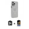 ieg™ iPhone 14 Pro Max Kılıf Kıvılcım Asil Özel Seri - Siyah Buffer Hayalet Cam Ekran Koruyucu + PVD Metal Kamera Lens - TU