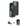 ieg™ iPhone 14 Pro Max Kılıf Kıvılcım Çizgi Serisi - Siyah Buffer Hayalet Cam Ekran Koruyucu + Bilvis Titan Kamera Lens - GS