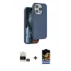 ieg™ iPhone 14 Pro Max Kılıf Kıvılcım Çizgi Serisi - Siyah Buffer Hayalet Cam Ekran Koruyucu + Bilvis Titan Kamera Lens - GS