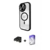 ieg™ iPhone 14 Pro Max Kılıf Kıvılcım Modern Koleksiyonu - Siyah Bilvis 5in1 3D Magic Cam Ekran Koruyucu + Raze Metal Kamera Lens - GD