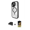 ieg™ iPhone 14 Pro Max Kılıf Kıvılcım Modern Koleksiyonu - Siyah Buffer Cam Ekran Koruyucu + Raze Metal Kamera Lens - GS