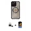 ieg™ iPhone 14 Pro Max Kılıf Kutup Modern - Siyah Buffer Hayalet Cam Ekran Koruyucu + Bilvis Titan Kamera Lens - GD