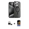 ieg™ iPhone 14 Pro Max Kılıf Nova Asil Prime - Siyah Buffer Hayalet Cam Ekran Koruyucu + Bilvis Titan Kamera Lens - SH
