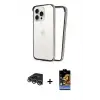 ieg™ iPhone 14 Pro Max Kılıf Pusula Asil Koleksiyonu - Siyah Buffer Hayalet Cam Ekran Koruyucu + Raze Metal Kamera Lens - GS