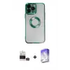ieg™ iPhone 14 Pro Max Kılıf Pusula Form - Siyah Bilvis 5in1 3D Magic Cam Ekran Koruyucu + Bilvis Titan Kamera Lens - GS