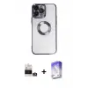ieg™ iPhone 14 Pro Max Kılıf Pusula Form - Siyah Bilvis 5in1 3D Magic Cam Ekran Koruyucu + Bilvis Titan Kamera Lens - GS