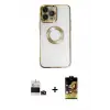 ieg™ iPhone 14 Pro Max Kılıf Pusula Form - Siyah Buffer Cam Ekran Koruyucu + Bilvis Titan Kamera Lens - DNMR
