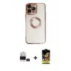 ieg™ iPhone 14 Pro Max Kılıf Pusula Form - Siyah Buffer Cam Ekran Koruyucu + Bilvis Titan Kamera Lens - DNMR