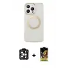 ieg™ iPhone 14 Pro Max Kılıf Pusula Form - Siyah Buffer Cam Ekran Koruyucu + PVD Metal Kamera Lens - TU