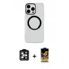 ieg™ iPhone 14 Pro Max Kılıf Pusula Form - Siyah Buffer Cam Ekran Koruyucu + PVD Metal Kamera Lens - TU