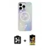 ieg™ iPhone 14 Pro Max Kılıf Pusula Form - Siyah Buffer Cam Ekran Koruyucu + PVD Metal Kamera Lens - TU