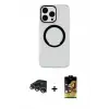 ieg™ iPhone 14 Pro Max Kılıf Pusula Form - Siyah Buffer Cam Ekran Koruyucu + Raze Metal Kamera Lens - GS