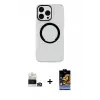 ieg™ iPhone 14 Pro Max Kılıf Pusula Form - Siyah Buffer Hayalet Cam Ekran Koruyucu + Bilvis Titan Kamera Lens - GD