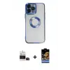 ieg™ iPhone 14 Pro Max Kılıf Pusula Form - Siyah Buffer Hayalet Cam Ekran Koruyucu + Bilvis Titan Kamera Lens - SH