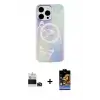 ieg™ iPhone 14 Pro Max Kılıf Pusula Form - Siyah Buffer Hayalet Cam Ekran Koruyucu + Bilvis Titan Kamera Lens - DNMR