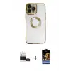 ieg™ iPhone 14 Pro Max Kılıf Pusula Form - Siyah Buffer Hayalet Cam Ekran Koruyucu + Bilvis Titan Kamera Lens - SH