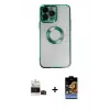 ieg™ iPhone 14 Pro Max Kılıf Pusula Form - Siyah Buffer Hayalet Cam Ekran Koruyucu + Bilvis Titan Kamera Lens - SH
