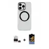 ieg™ iPhone 14 Pro Max Kılıf Pusula Form - Siyah Buffer Hayalet Cam Ekran Koruyucu + Bilvis Titan Kamera Lens - DNMR