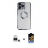 ieg™ iPhone 14 Pro Max Kılıf Pusula Form - Siyah Buffer Hayalet Cam Ekran Koruyucu + Bilvis Titan Kamera Lens - GS