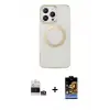 ieg™ iPhone 14 Pro Max Kılıf Pusula Form - Siyah Buffer Hayalet Cam Ekran Koruyucu + Bilvis Titan Kamera Lens - GS