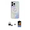 ieg™ iPhone 14 Pro Max Kılıf Pusula Form - Siyah Buffer Hayalet Cam Ekran Koruyucu + Bilvis Titan Kamera Lens - GS