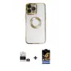 ieg™ iPhone 14 Pro Max Kılıf Pusula Form - Siyah Buffer Hayalet Cam Ekran Koruyucu + Bilvis Titan Kamera Lens - GS