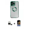 ieg™ iPhone 14 Pro Max Kılıf Pusula Form - Siyah Buffer Hayalet Cam Ekran Koruyucu + Bilvis Titan Kamera Lens - GS