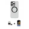 ieg™ iPhone 14 Pro Max Kılıf Pusula Form - Siyah Buffer Hayalet Cam Ekran Koruyucu + Bilvis Titan Kamera Lens - GS
