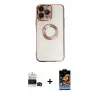 ieg™ iPhone 14 Pro Max Kılıf Pusula Form - Siyah Buffer Hayalet Cam Ekran Koruyucu + Bilvis Titan Kamera Lens - SH