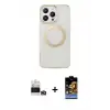 ieg™ iPhone 14 Pro Max Kılıf Pusula Form - Siyah Buffer Hayalet Cam Ekran Koruyucu + Bilvis Titan Kamera Lens - GD
