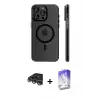 ieg™ iPhone 14 Pro Max Kılıf Pusula Minimal Koleksiyonu - Siyah Bilvis 5in1 3D Magic Cam Ekran Koruyucu + Raze Metal Kamera Lens - GS