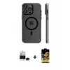 ieg™ iPhone 14 Pro Max Kılıf Pusula Minimal Koleksiyonu - Siyah Buffer Cam Ekran Koruyucu + Bilvis Titan Kamera Lens - DNMR