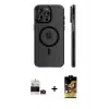 ieg™ iPhone 14 Pro Max Kılıf Pusula Minimal Koleksiyonu - Siyah Buffer Cam Ekran Koruyucu + Bilvis Titan Kamera Lens - DNMR