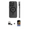 ieg™ iPhone 14 Pro Max Kılıf Pusula Minimal Koleksiyonu - Siyah Buffer Hayalet Cam Ekran Koruyucu + Bilvis Titan Kamera Lens - SH