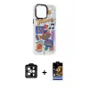 ieg™ iPhone 14 Pro Max Kılıf Siluet Çizgi Koleksiyonu - Siyah Buffer Hayalet Cam Ekran Koruyucu + PVD Metal Kamera Lens - TU