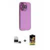ieg™ iPhone 14 Pro Max Kılıf Siluet Minimal Özel Seri - Siyah Buffer Cam Ekran Koruyucu + Bilvis Titan Kamera Lens - GD