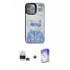 ieg™ iPhone 14 Pro Max Kılıf Siluet Modern Özel Seri - Siyah Bilvis 5in1 3D Magic Cam Ekran Koruyucu + Bilvis Titan Kamera Lens - GD