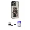 ieg™ iPhone 14 Pro Max Kılıf Siluet Modern Özel Seri - Siyah Bilvis 5in1 3D Magic Cam Ekran Koruyucu + Bilvis Titan Kamera Lens - GD