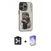 ieg™ iPhone 14 Pro Max Kılıf Siluet Modern Özel Seri - Siyah Bilvis 5in1 3D Magic Cam Ekran Koruyucu + PVD Metal Kamera Lens - TU