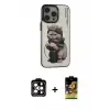 ieg™ iPhone 14 Pro Max Kılıf Siluet Modern Özel Seri - Siyah Buffer Cam Ekran Koruyucu + PVD Metal Kamera Lens - TU