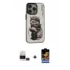ieg™ iPhone 14 Pro Max Kılıf Siluet Modern Özel Seri - Siyah Buffer Hayalet Cam Ekran Koruyucu + Bilvis Titan Kamera Lens - GD