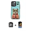 ieg™ iPhone 14 Pro Max Kılıf Siluet Modern Özel Seri - Siyah Buffer Hayalet Cam Ekran Koruyucu + PVD Metal Kamera Lens - TU