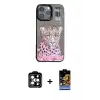 ieg™ iPhone 14 Pro Max Kılıf Siluet Modern Özel Seri - Siyah Buffer Hayalet Cam Ekran Koruyucu + PVD Metal Kamera Lens - TU
