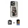 ieg™ iPhone 14 Pro Max Kılıf Siluet Modern Özel Seri - Siyah Buffer Hayalet Cam Ekran Koruyucu + PVD Metal Kamera Lens - TU