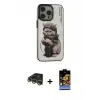 ieg™ iPhone 14 Pro Max Kılıf Siluet Modern Özel Seri - Siyah Buffer Hayalet Cam Ekran Koruyucu + Raze Metal Kamera Lens - GD