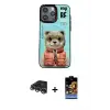 ieg™ iPhone 14 Pro Max Kılıf Siluet Modern Özel Seri - Siyah Buffer Hayalet Cam Ekran Koruyucu + Raze Metal Kamera Lens - GS