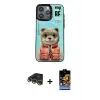 ieg™ iPhone 14 Pro Max Kılıf Siluet Modern Özel Seri - Siyah Buffer Hayalet Cam Ekran Koruyucu + Raze Metal Kamera Lens - GD