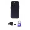 ieg™ iPhone 14 Pro Max Kılıf Ufuk Minimal Özel Seri - Siyah Bilvis 5in1 5D Magic Hayalet Cam Ekran Koruyucu + Raze Metal Kamera Lens - GS